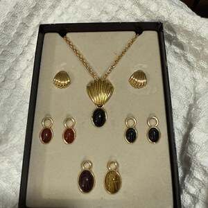 QVC INTERCHANGEABLE CARVED SCARAB NECKLACE & EARRING SET